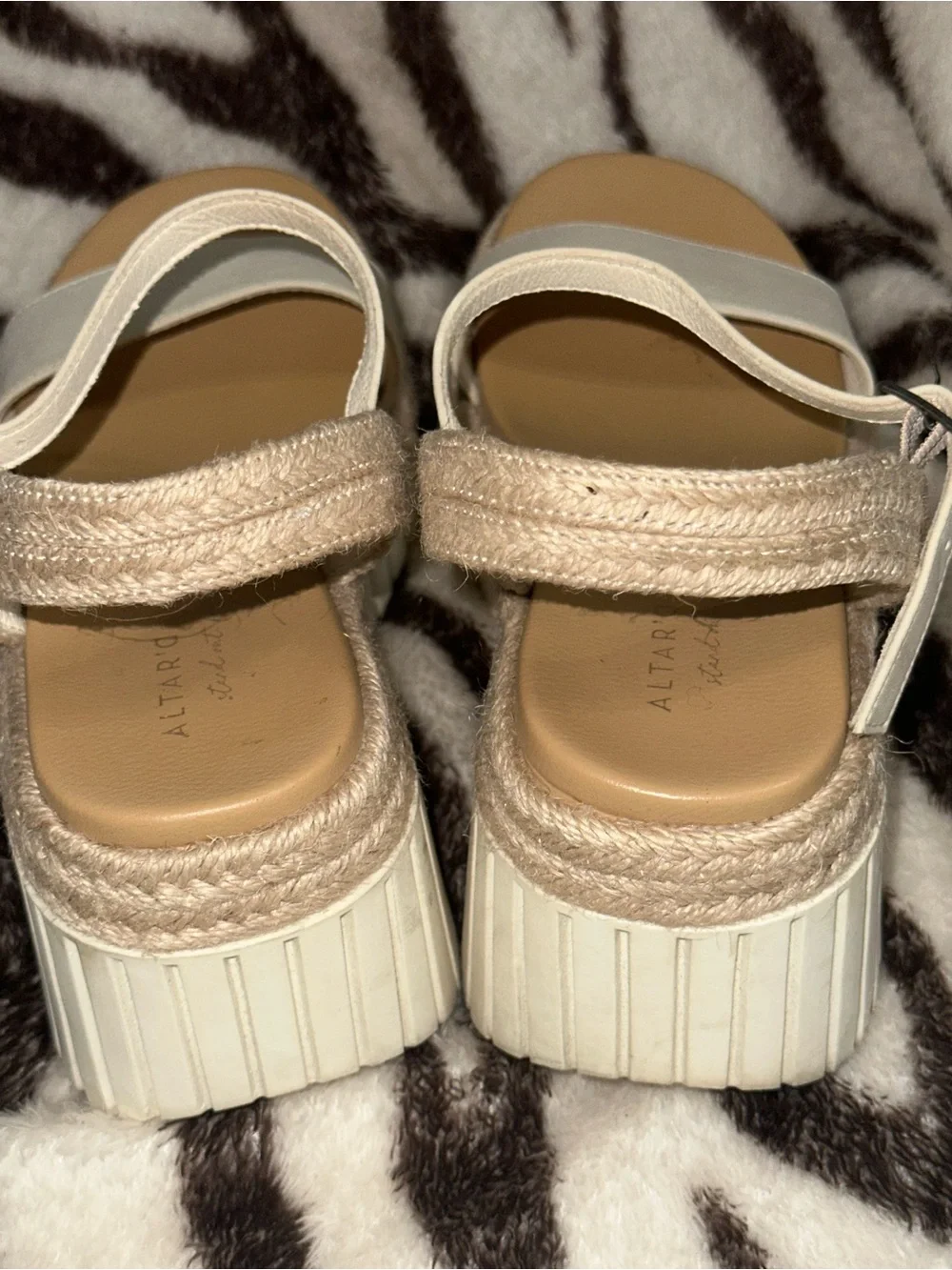 Altar’d State Women’s Cream Platform Sandals with Ankle Strap